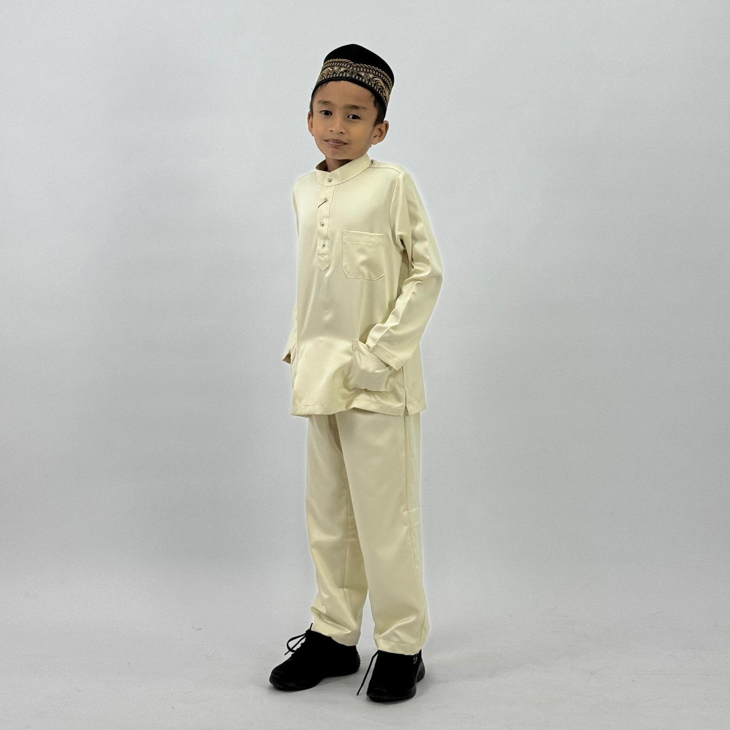 Bentop Baju Melayu Slim Fit Dewasa dan Kanak-kanak [2] Fabric Satin Pocket Family set 1 Crystal butang