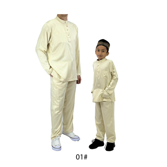 Bentop Baju Melayu Slim Fit Dewasa dan Kanak-kanak [2] Fabric Satin Pocket Family set 1 Crystal butang