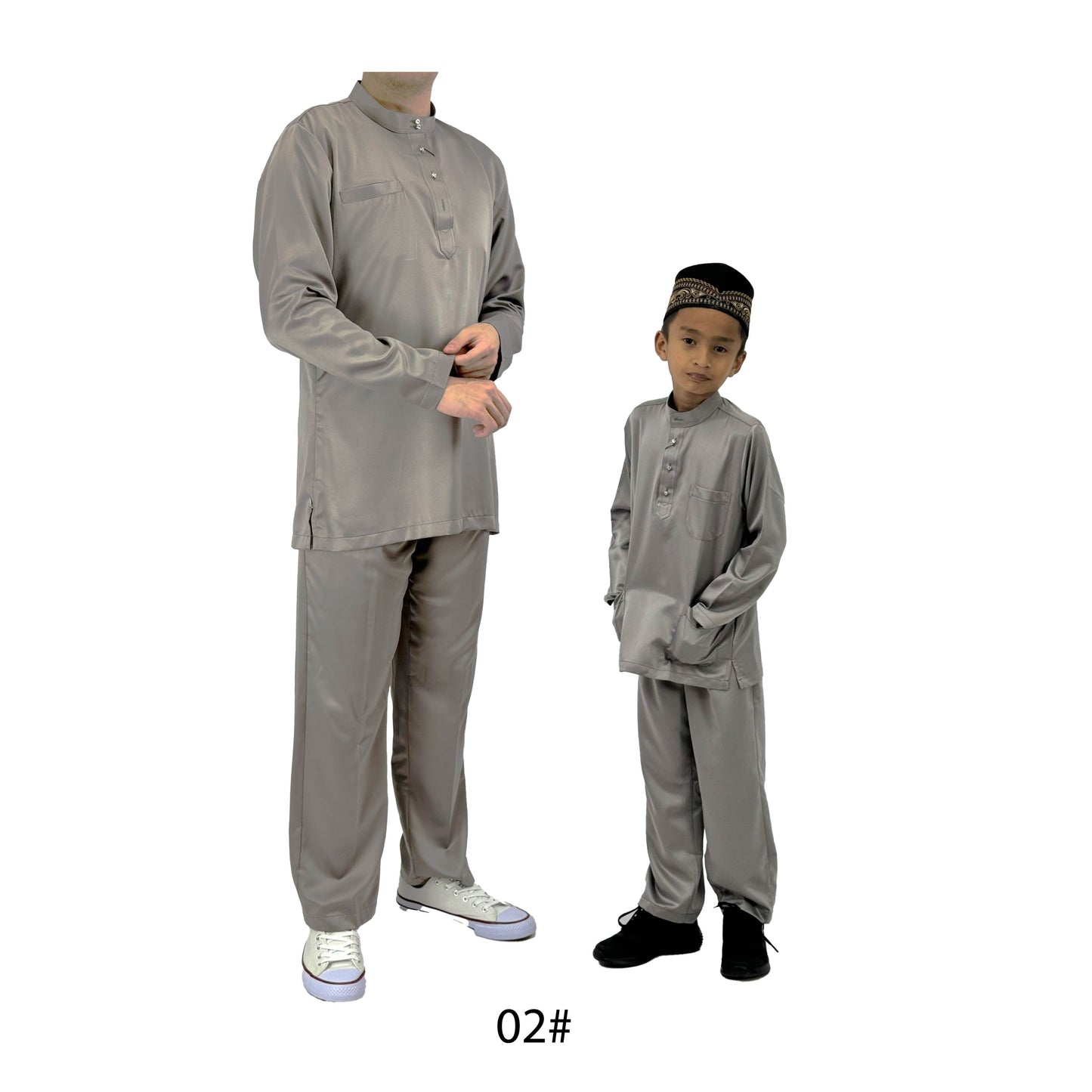 Bentop Baju Melayu Slim Fit Dewasa dan Kanak-kanak [2] Fabric Satin Pocket Family set 1 Crystal butang