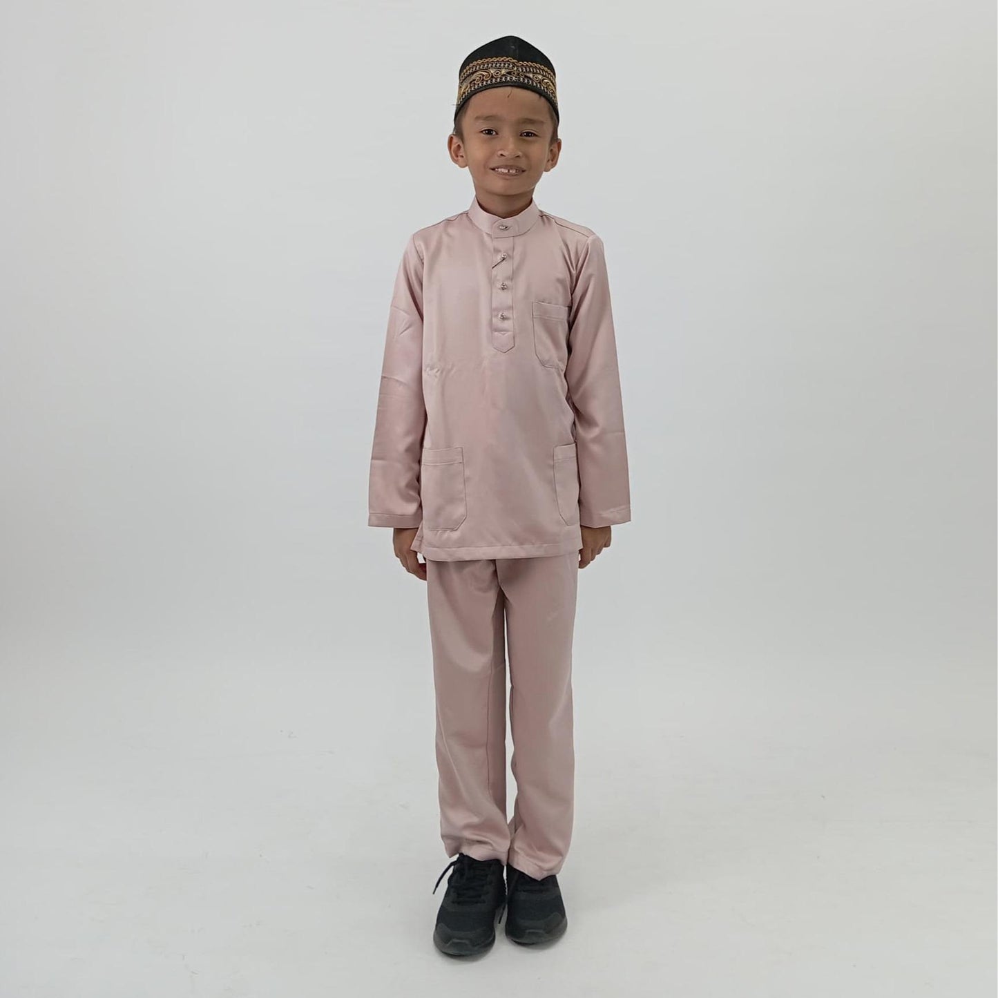 Bentop Baju Melayu Slim Fit Dewasa dan Kanak-kanak [2] Fabric Satin Pocket Family set 1 Crystal butang