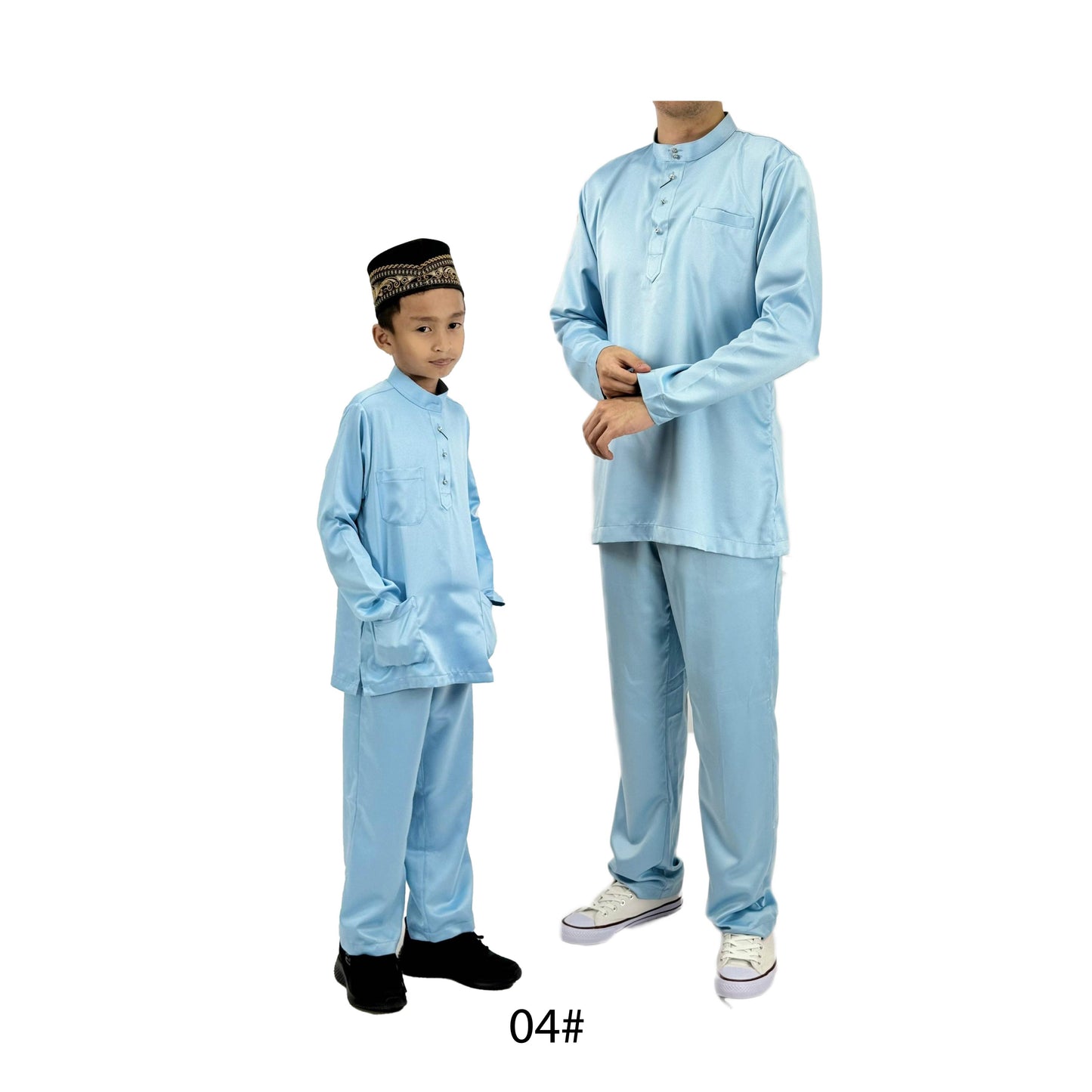 Bentop Baju Melayu Slim Fit Dewasa dan Kanak-kanak [2] Fabric Satin Pocket Family set 1 Crystal butang
