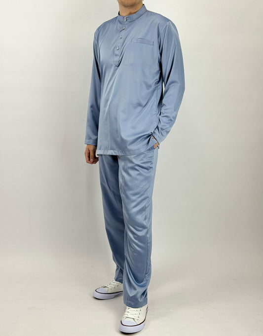 Bentop Baju Melayu Modern Fit - GrayBlue