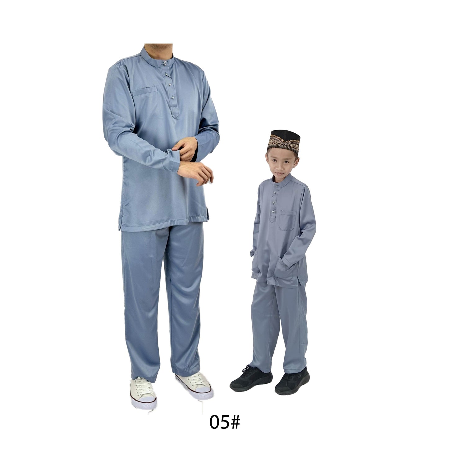 Bentop Baju Melayu Slim Fit Dewasa dan Kanak-kanak [2] Fabric Satin Pocket Family set 1 Crystal butang
