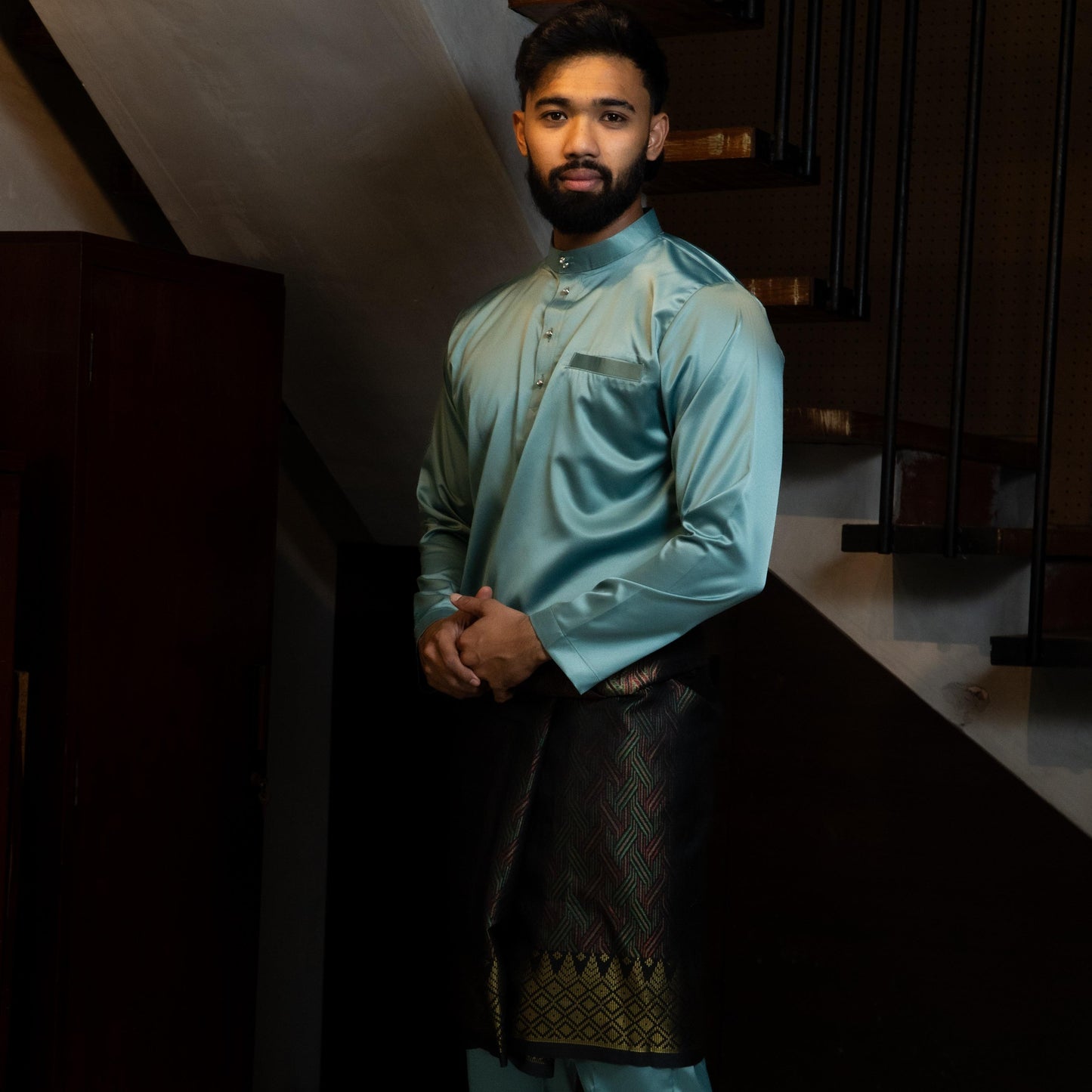 Bentop Baju Melayu Dewasa Modern Fit Series [1] Fabric Pocket Satin Matte Couple set 1 Kain