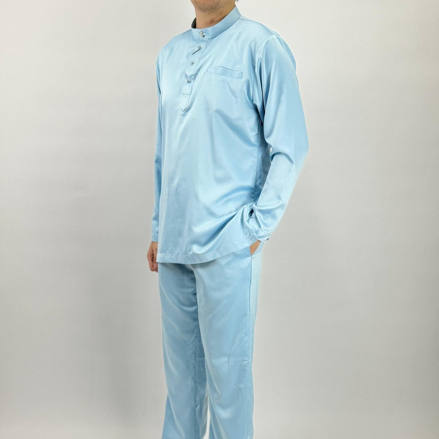 Bentop Baju Melayu Slim Fit Dewasa [2] Fabric Satin Pocket Family set 1 Crystal butang Linen
