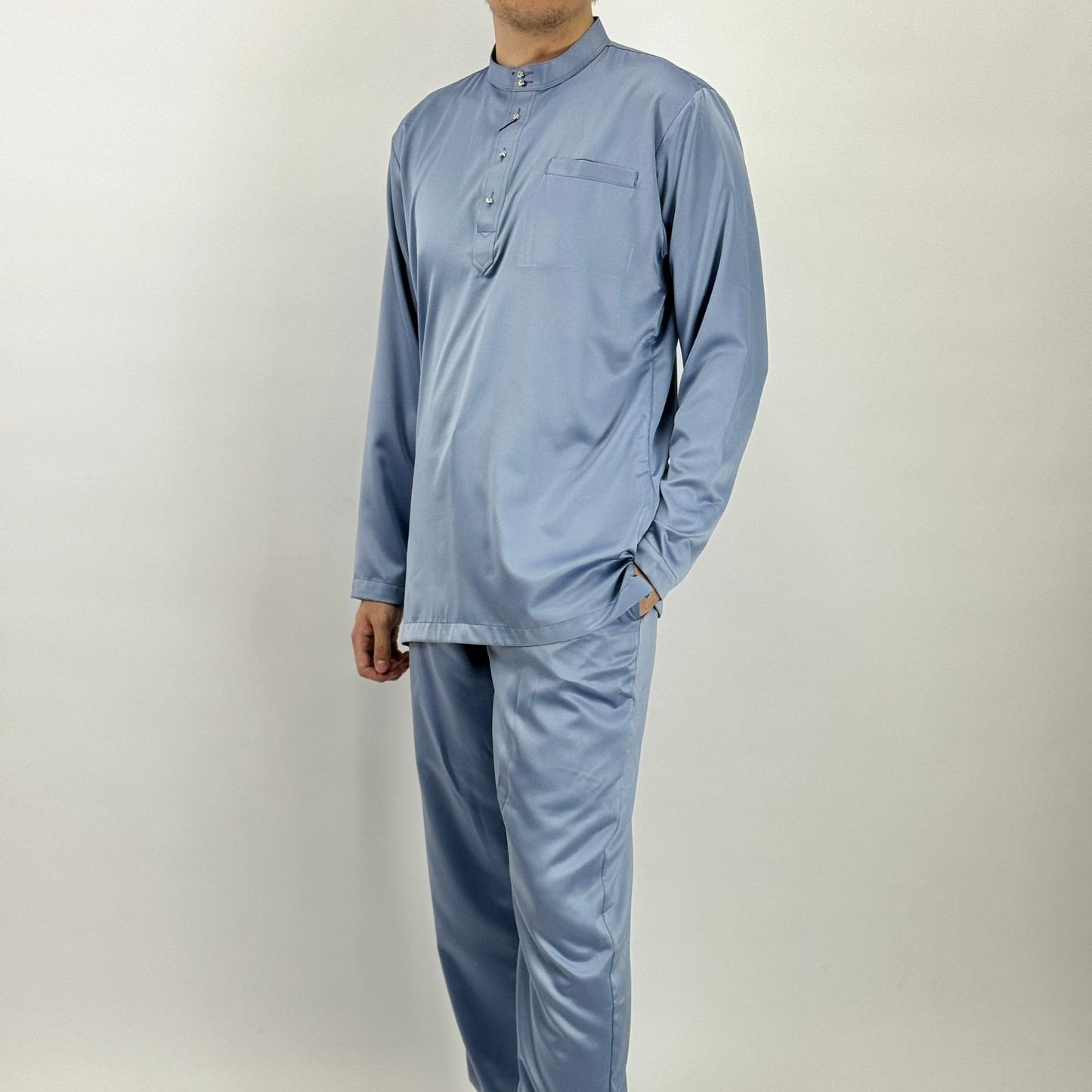 Bentop Baju Melayu Slim Fit Dewasa [2] Fabric Satin Pocket Family set 1 Crystal butang Linen