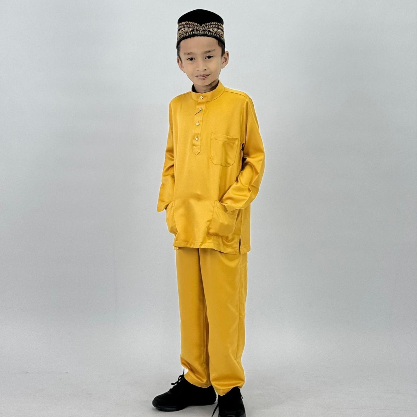 (NEW RELEASE) Bentop Baju Melayu Kanak-Kanak Fabric Satin Pocket Family Set 1
