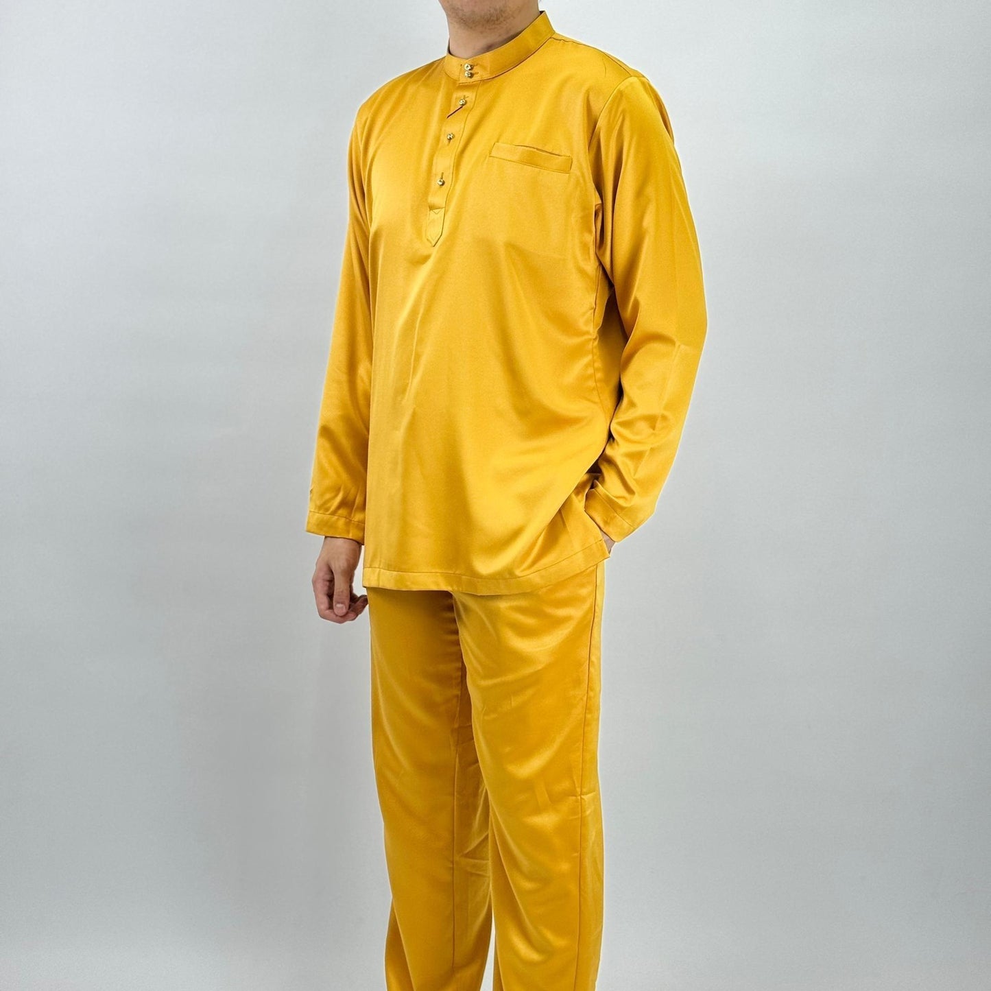 Bentop Baju Melayu Slim Fit Dewasa [2] Fabric Satin Pocket Family set 1 Crystal butang Linen