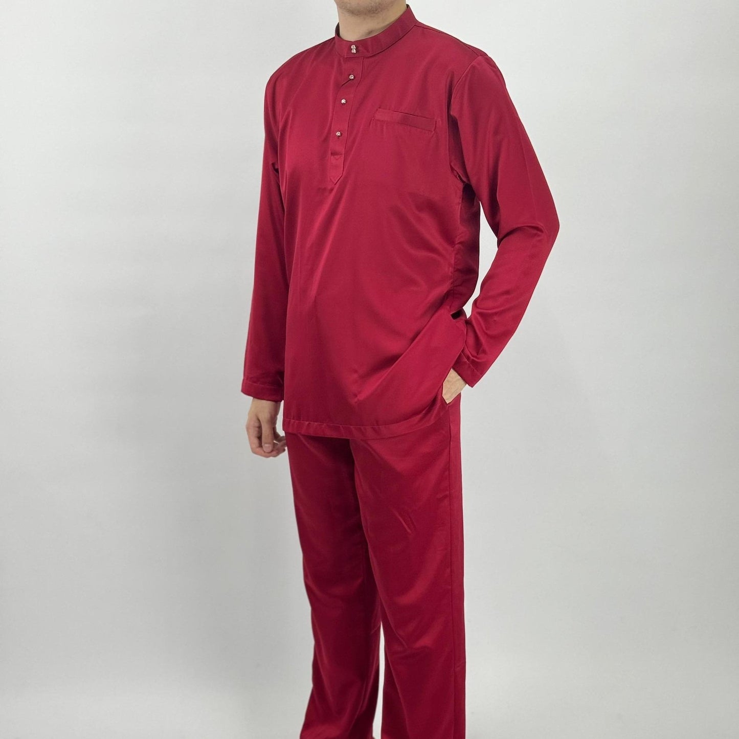 Bentop Baju Melayu Slim Fit Dewasa [2] Fabric Satin Pocket Family set 1 Crystal butang Linen