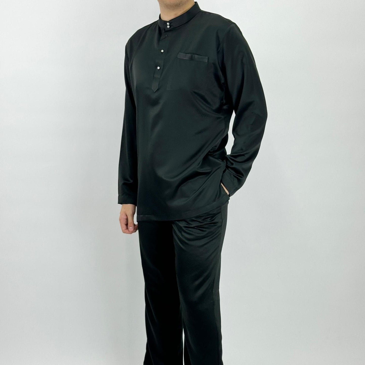 Bentop Baju Melayu Slim Fit Dewasa [2] Fabric Satin Pocket Family set 1 Crystal butang Linen
