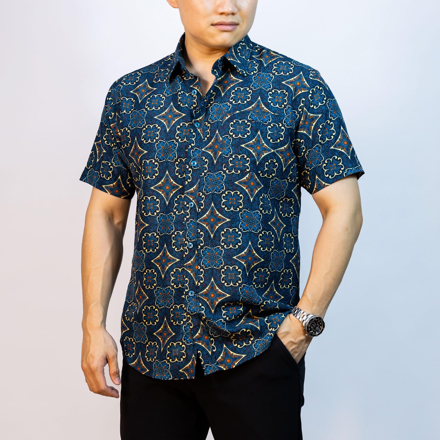 BENTOP Batik Modern Slim Fit Series [1] Baju Kemeja design lengan pendek Modern Floral Batik Short Sleeve