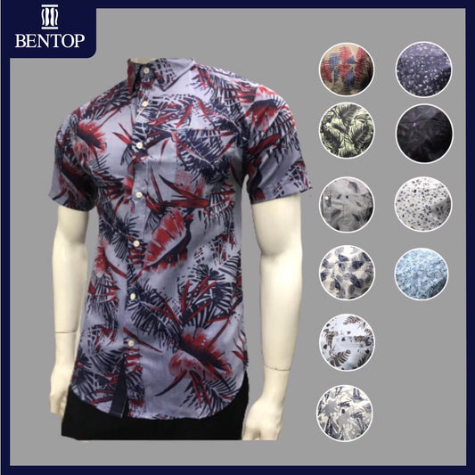 READY STOCK ❗Bentop Summer Mens New Short Sleeve Floral Shirts Fashion Casual Baju Lelaki Slim fitted ❗❗❗80341