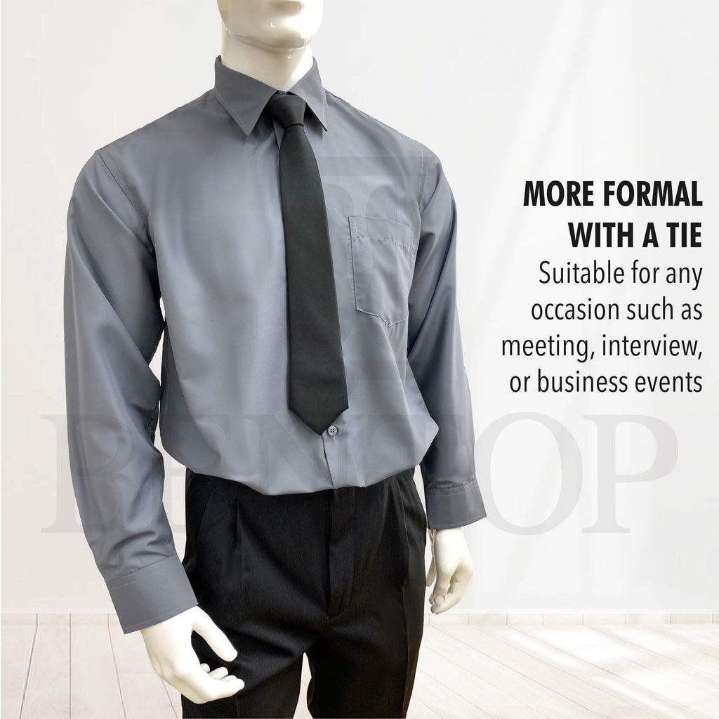 90589 Men Formal Button Smart Casual Long Sleeve Slim Fit Kemeja Suit Shirt