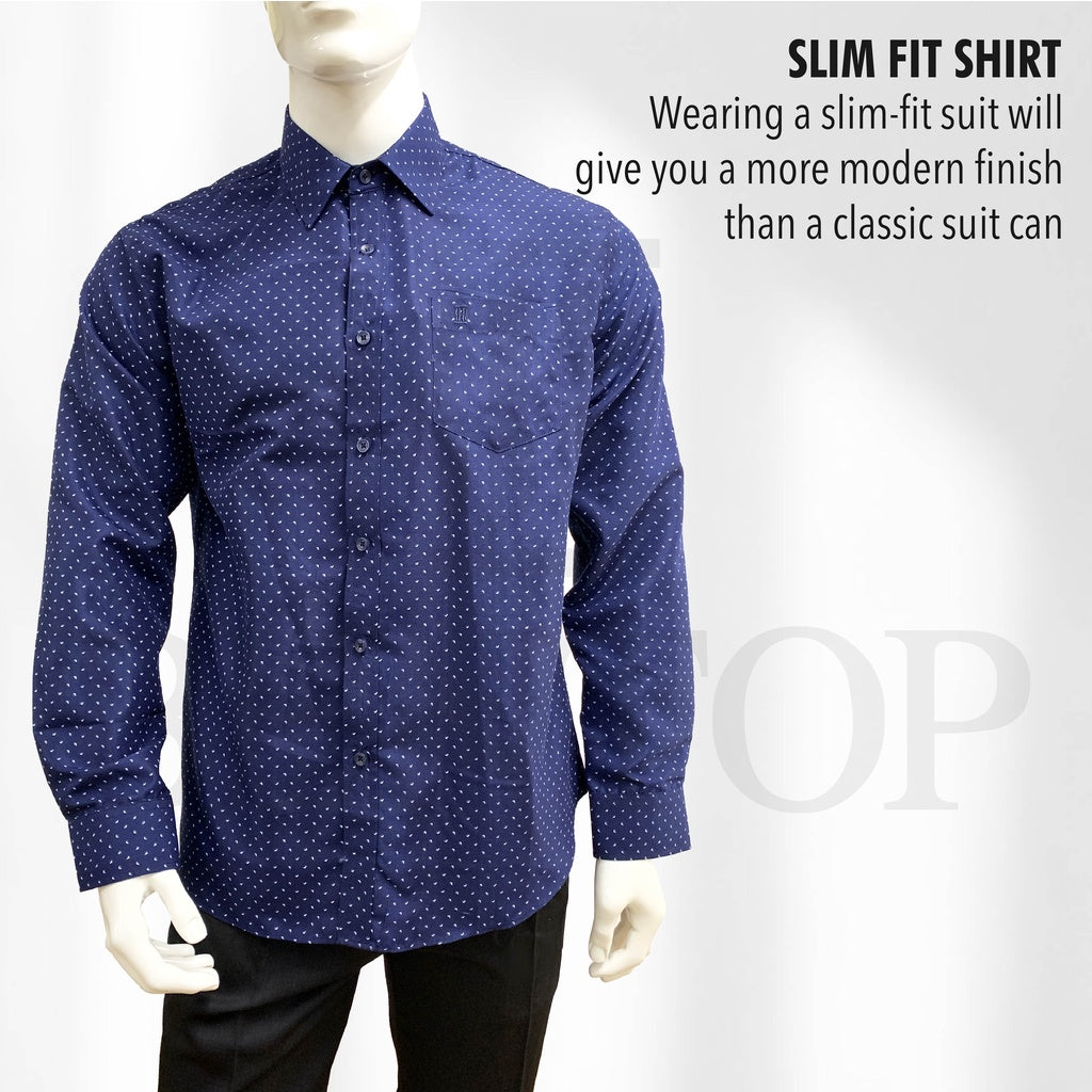 90585 Men Formal Button Smart Casual Long Sleeve Slim Fit Kemeja Suit Shirt