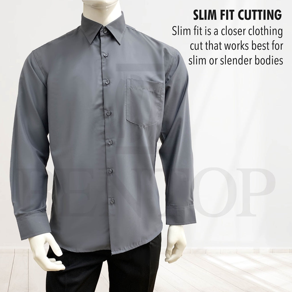 90589 Men Formal Button Smart Casual Long Sleeve Slim Fit Kemeja Suit Shirt