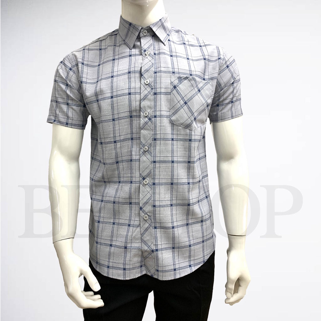 80352 Men Formal Button Smart Casual Short Sleeve Slim Fit Kemeja Suit Shirt