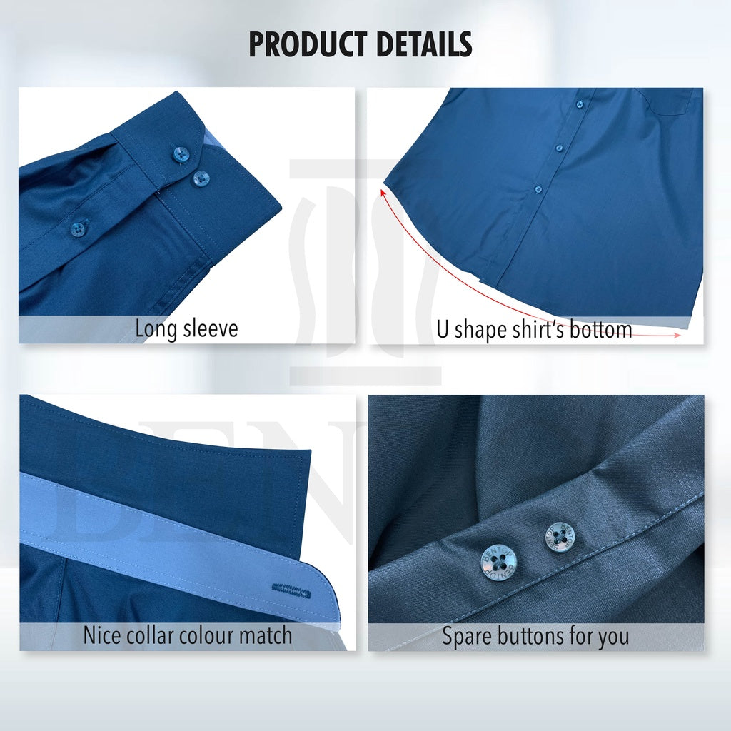 90622 Men Formal Button Smart Casual Long Sleeve Slim Fit Kemeja Suit Shirt