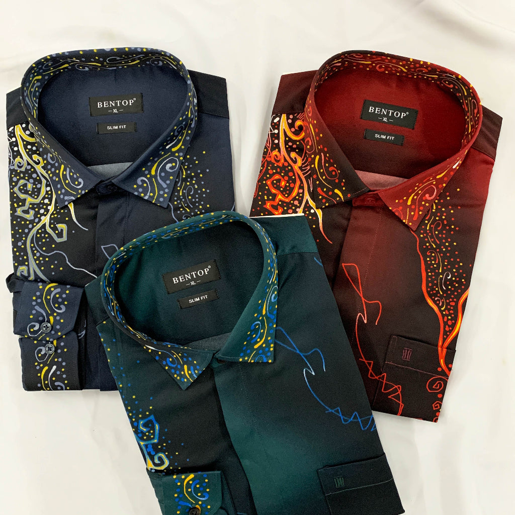 90654 (New Release) Bentop Baju Batik Kemeja Long Sleeve Baju Batik Lengan Panjang Slim Fit Cutting