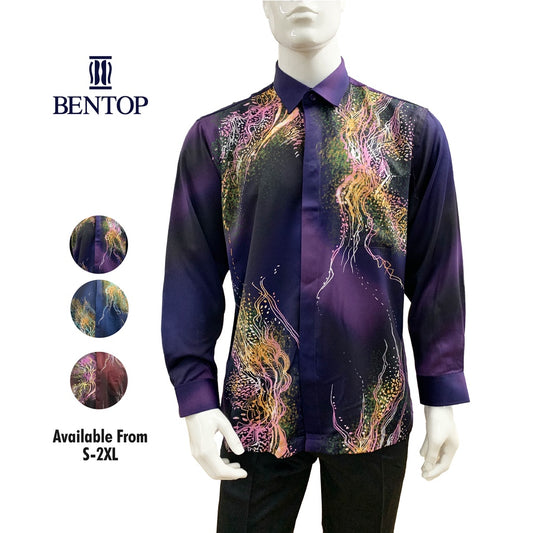 90616 Bentop Baju Batik Kemeja Long Sleeve Baju Batik Lengan Panjang